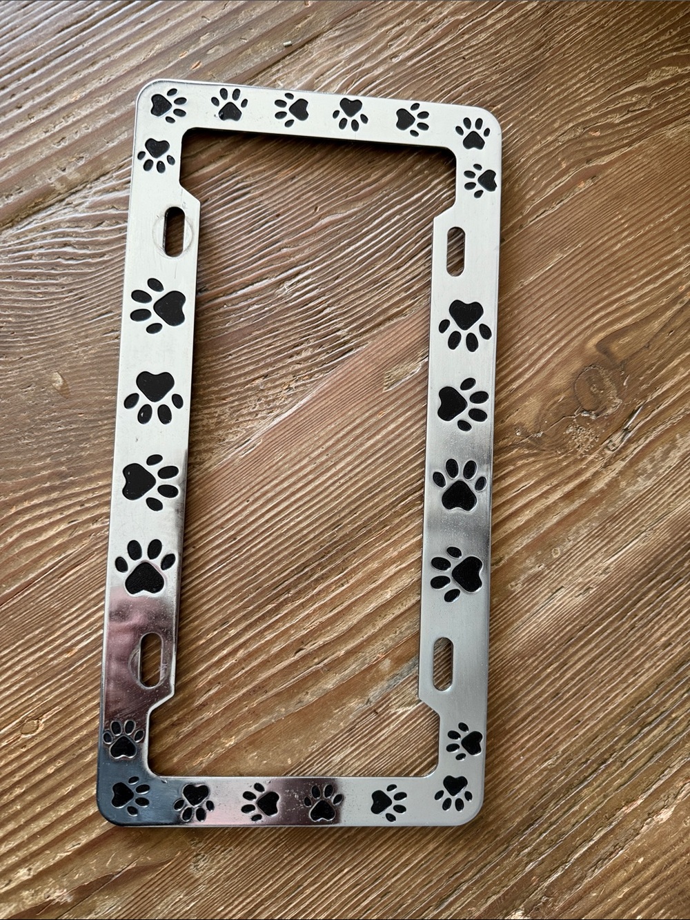 Stainless Steel Paw Print car License Plate Frame - Silver